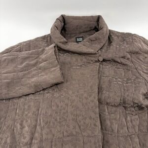 Eileen Fisher Quilted SILK Jacket Brown Botanical Print Asymmetrical Button XL